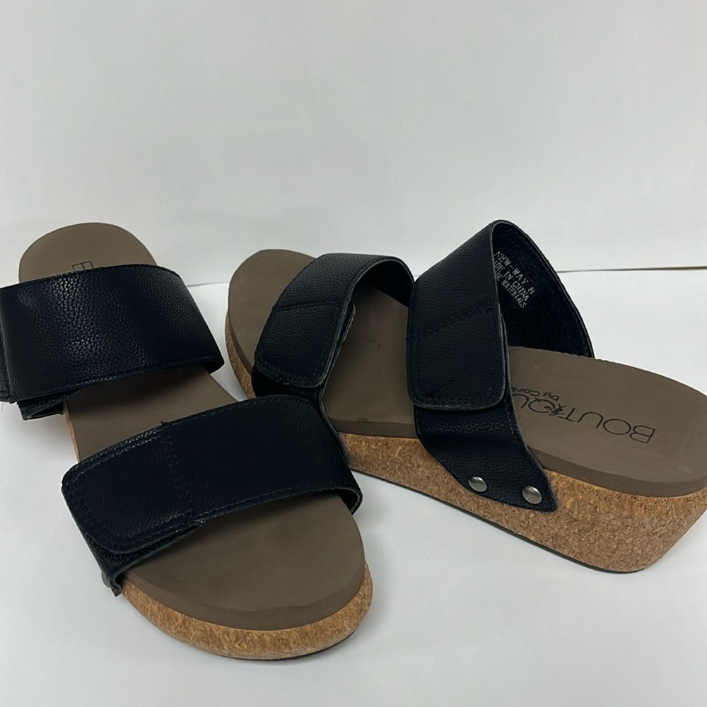 Boutique by Corky’s Cory platform slide adjustable sandals black size 8